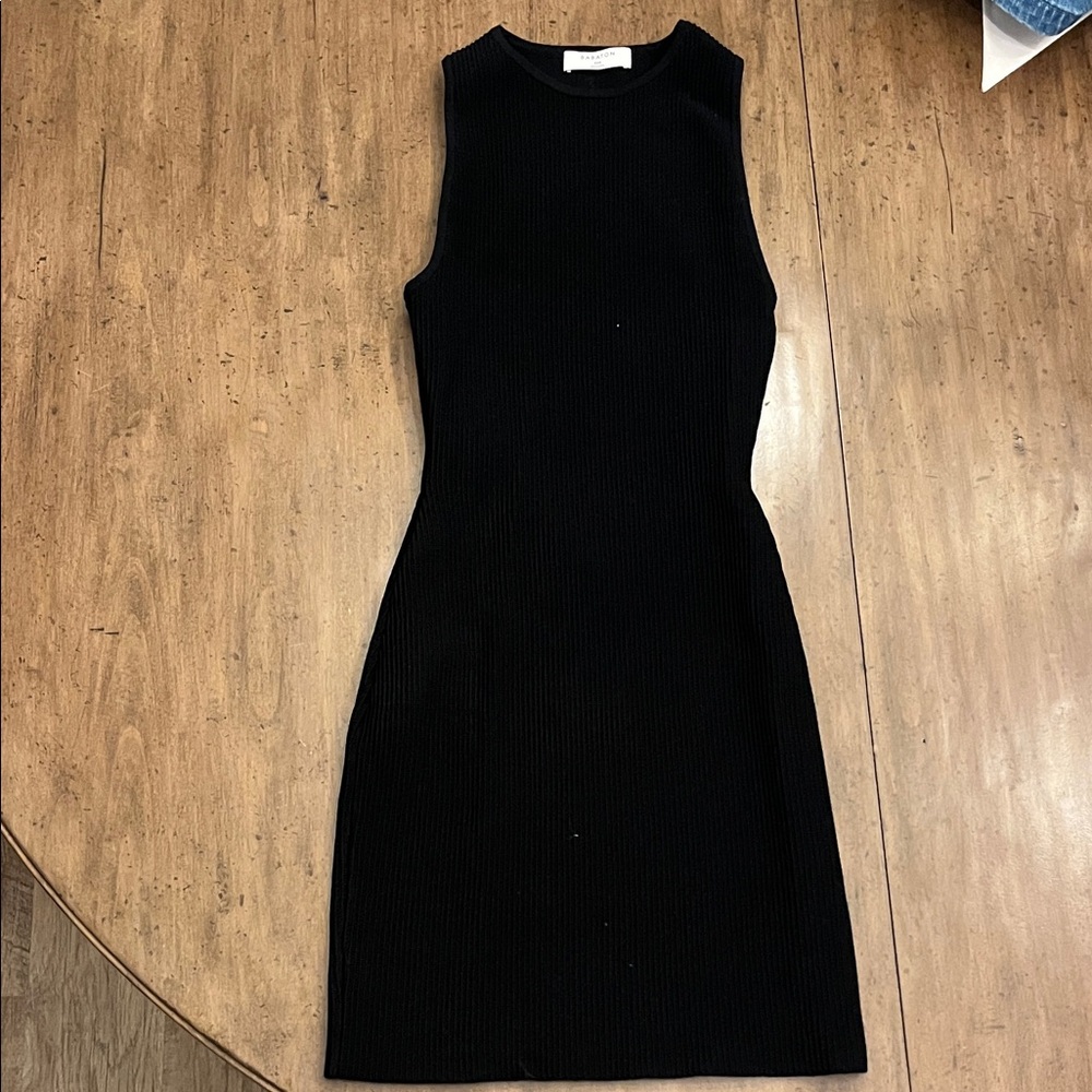 Babaton Black Ribbed Mini Dress